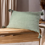 Yard Caliche Textured Tasselled Cushion Cover in Eucalyptus