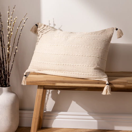 Yard Caliche Textured Tasselled Cushion Cover in Natural