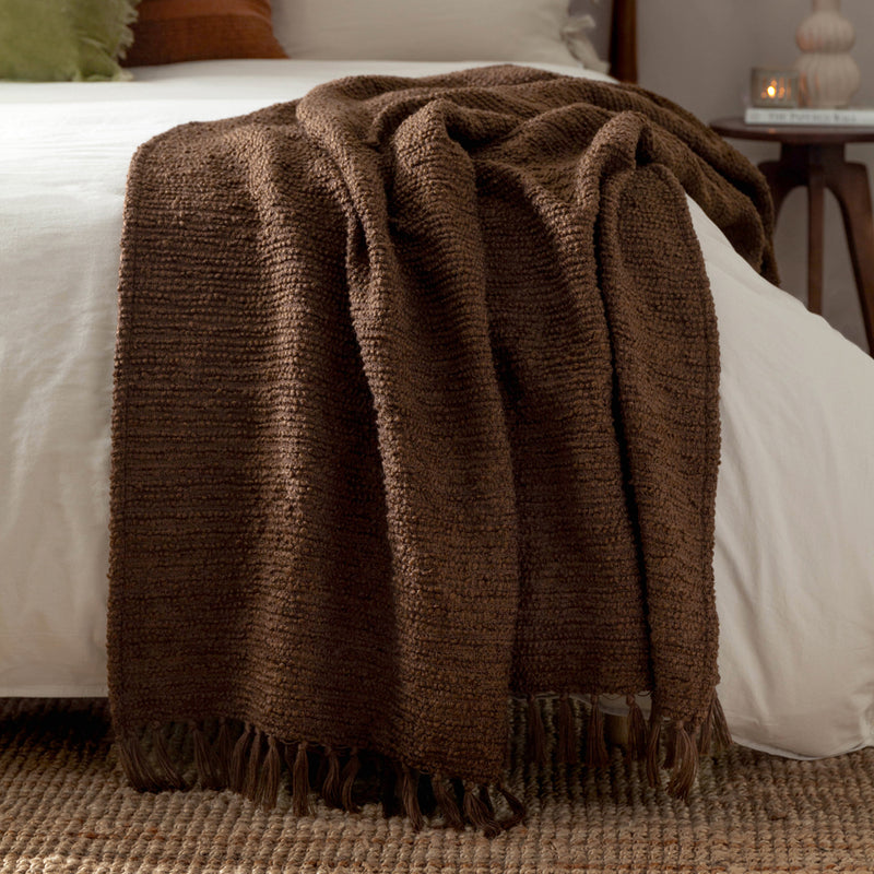 Plain Brown Throws - Candar Textured Boucle Throw Cocoa Yard