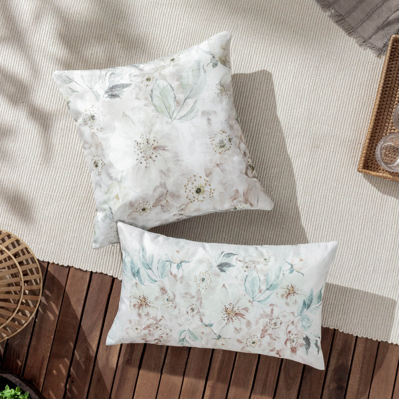 Floral White Cushions - Canina Rectangular Outdoor Floral Cushion Cover Off White Evans Lichfield