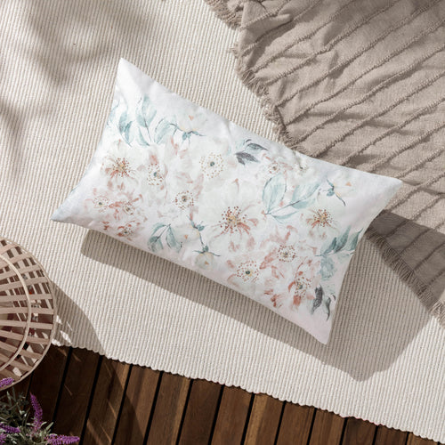 Floral White Cushions - Canina Rectangular Outdoor Floral Cushion Cover Off White Evans Lichfield