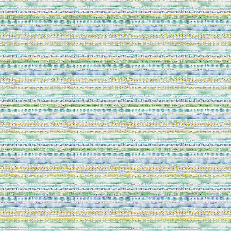 Striped Green Fabric - Carnival Stripe Printed Cotton Fabric Lagoon Voyage Maison