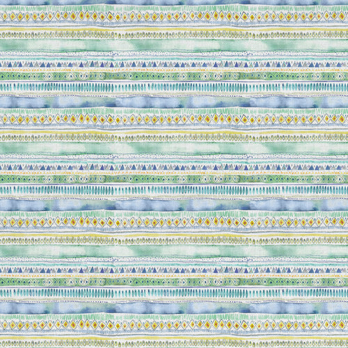 Striped Green Fabric - Carnival Stripe Printed Cotton Fabric Lagoon Voyage Maison