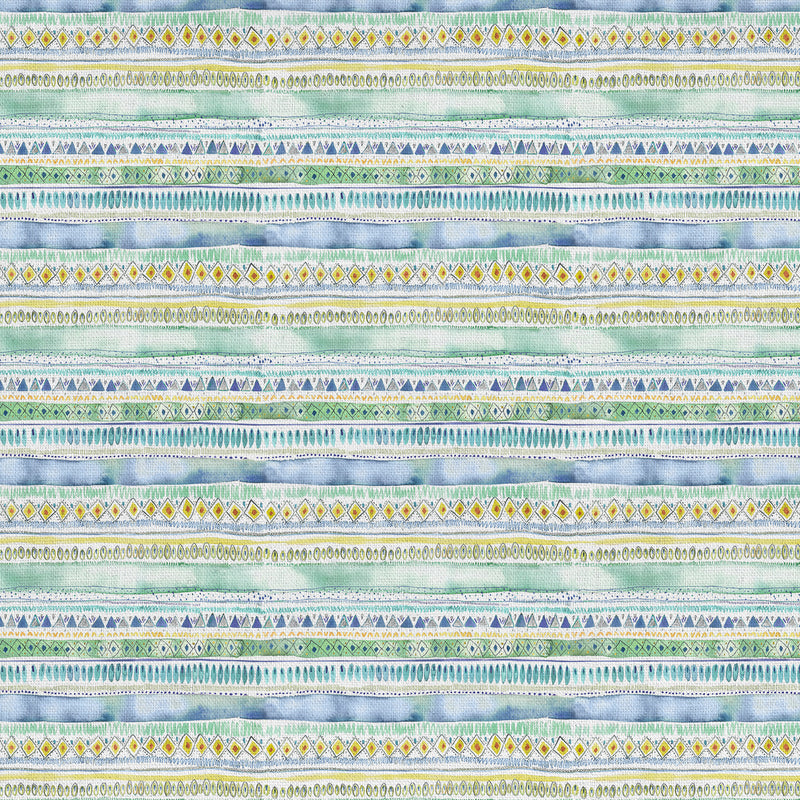 Striped Green Fabric - Carnival Stripe Printed Cotton Fabric Lagoon Voyage Maison