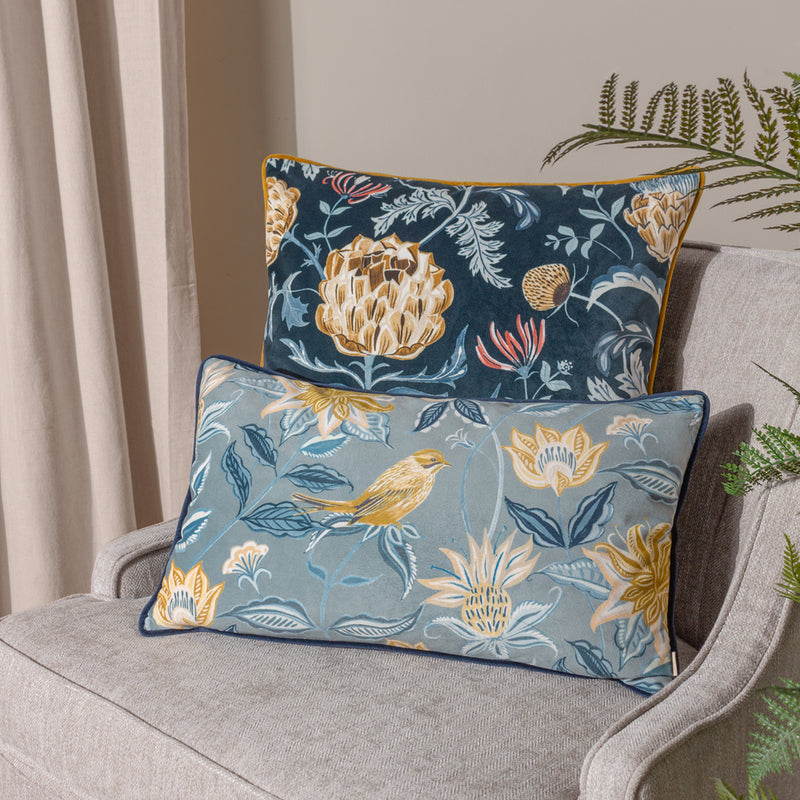 Evans Lichfield Chatsworth Artichoke Velvet Piped Cushion Cover in Midnight