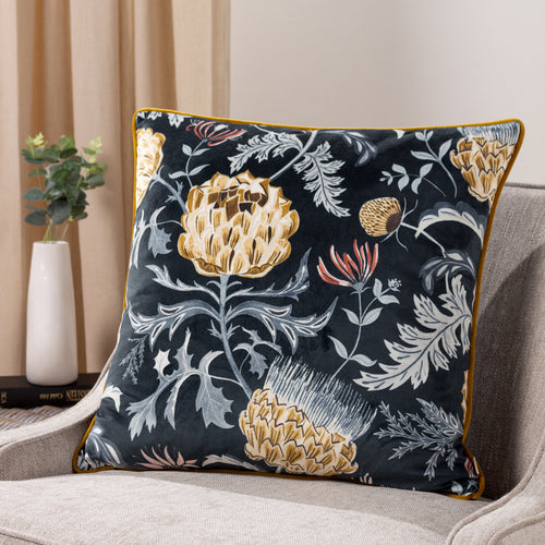 Evans Lichfield Chatsworth Artichoke Velvet Piped Cushion Cover in Midnight