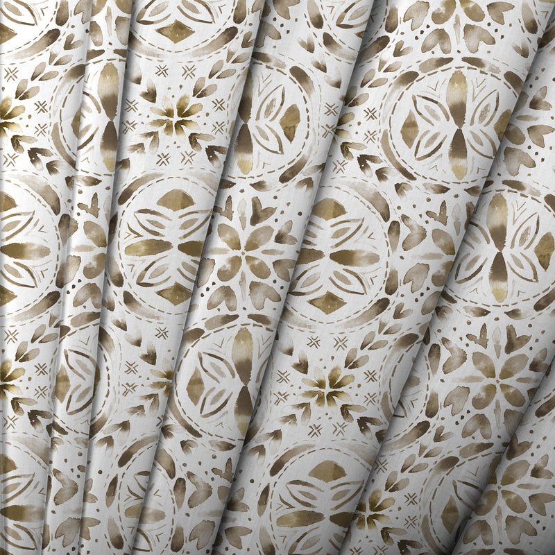 Geometric Beige Fabric - Casia Printed Cotton Fabric (By The Metre) Stone Voyage Maison