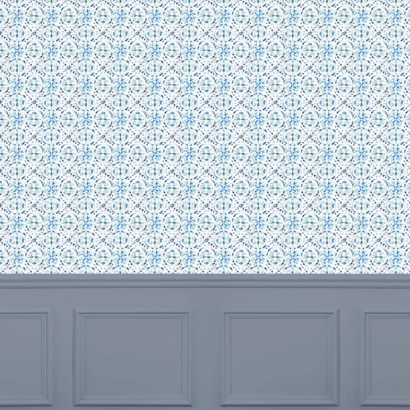 Abstract Blue Wallpaper - Casia  1.4m Wide Width Wallpaper (By The Metre) Denim Voyage Maison