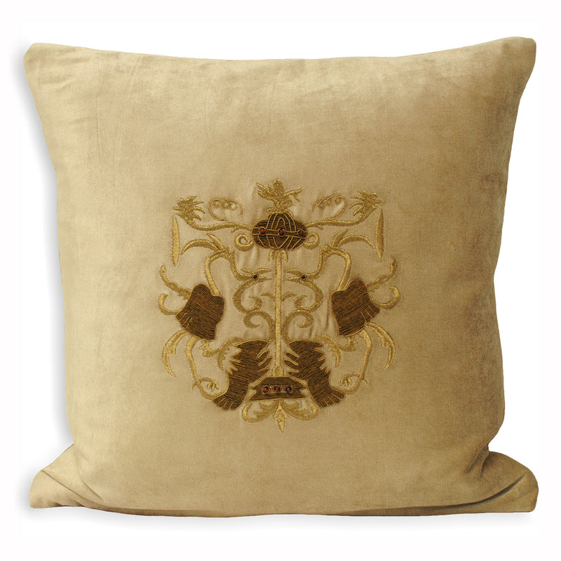 Paoletti Castle Bolsover Embroidered Cushion Cover in Taupe