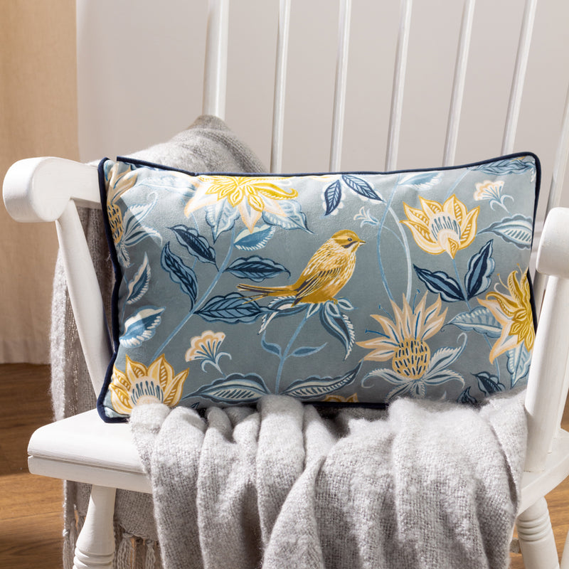 Evans Lichfield Chatsworth Aviary Piped Cushion Cover in Petrol