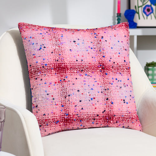 Heya Home Connie Check Cushion Cover in Pink/Cobalt