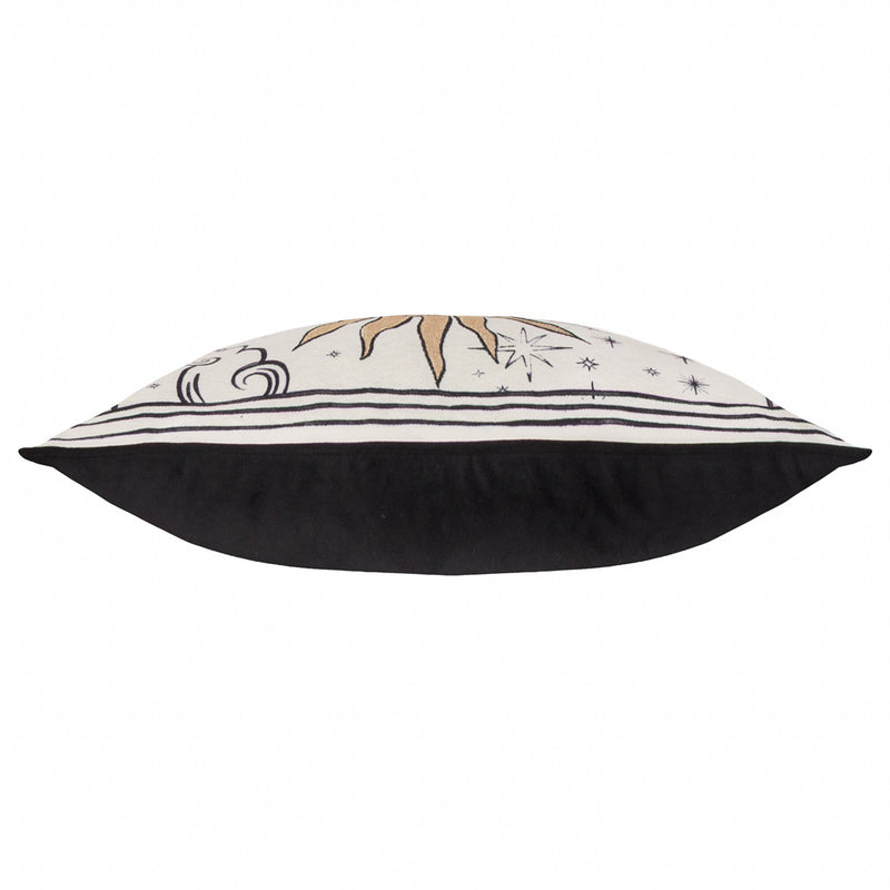  Black Cushions - Celestial Stories Embroidered Velvet Cushion Cover Linen/Black Furn