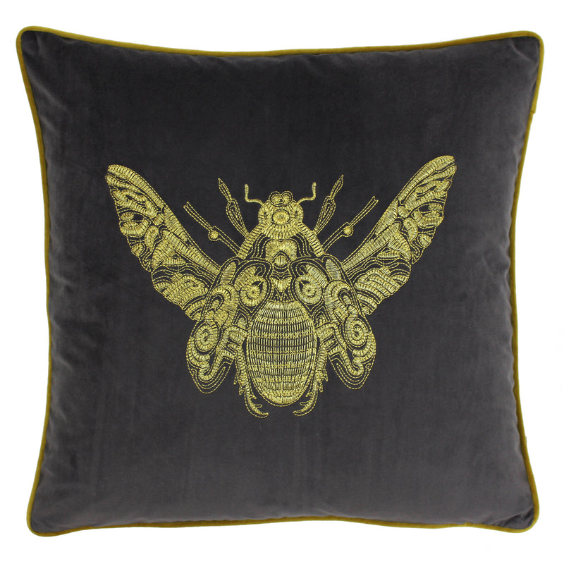 Paoletti Cerana Bee Velvet Cushion Cover in Charcoal