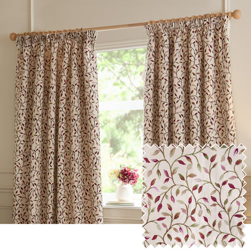 Floral Purple Curtains - Cervino Jacquard Room Darkening Pencil Pleat Curtains Damson Voyage Maison