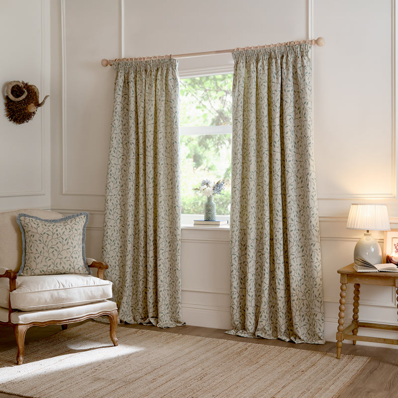 Cervino Jacquard Room Darkening Pencil Pleat Curtains Duck Egg