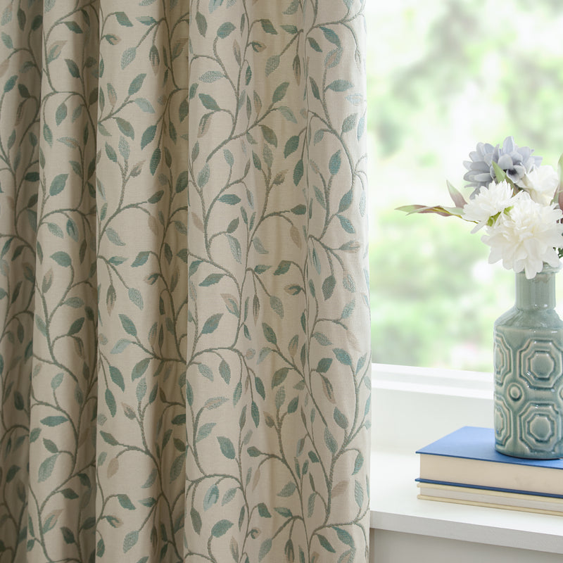Cervino Jacquard Room Darkening Pencil Pleat Curtains Duck Egg