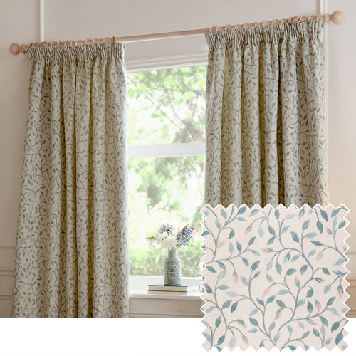 Floral Blue Curtains - Cervino Jacquard Room Darkening Pencil Pleat Curtains Duck Egg Voyage Maison
