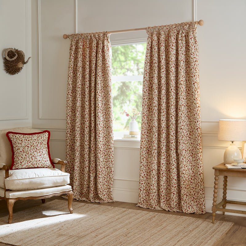 Cervino Jacquard Room Darkening Pencil Pleat Curtains Rednut