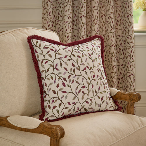 Floral Pink Cushions - Cervino Fringed Jacquard Cushion Cover Damson Voyage Maison