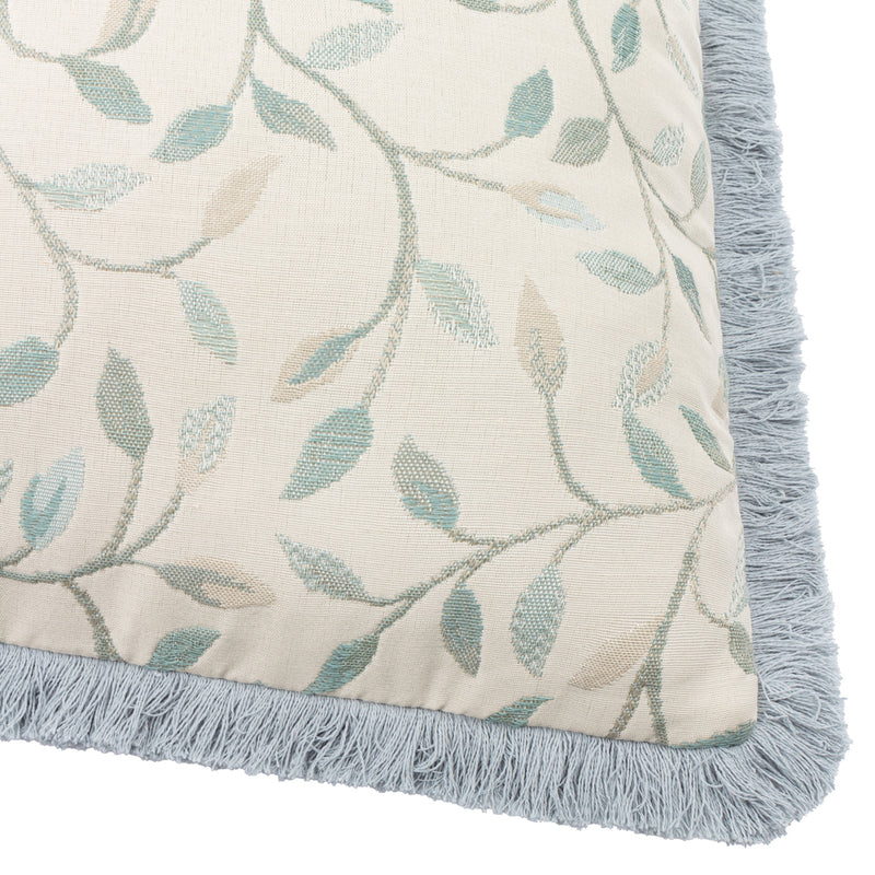 Floral Blue Cushions - Cervino Fringed Jacquard Cushion Cover Duck Egg Voyage Maison