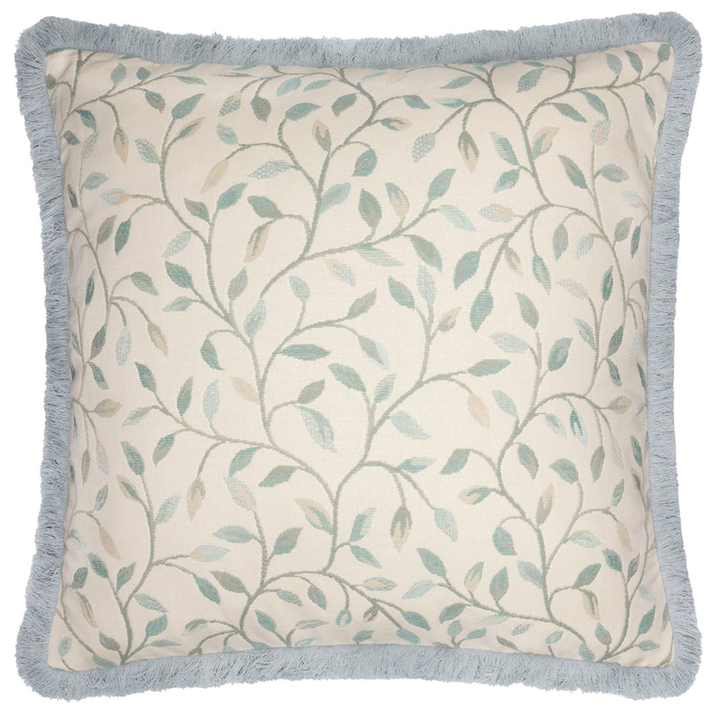 Floral Blue Cushions - Cervino Fringed Jacquard Cushion Cover Duck Egg Voyage Maison