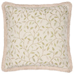 Floral Green Cushions - Cervino Fringed Jacquard Cushion Cover Lichen Voyage Maison