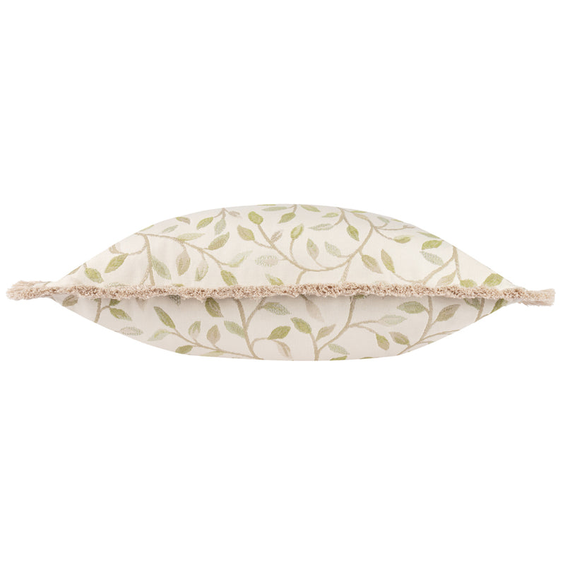 Floral Green Cushions - Cervino Fringed Jacquard Cushion Cover Lichen Voyage Maison