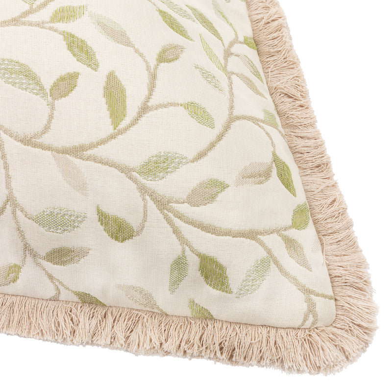 Floral Green Cushions - Cervino Fringed Jacquard Cushion Cover Lichen Voyage Maison
