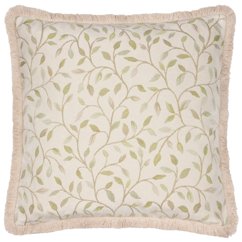 Floral Green Cushions - Cervino Fringed Jacquard Cushion Cover Lichen Voyage Maison