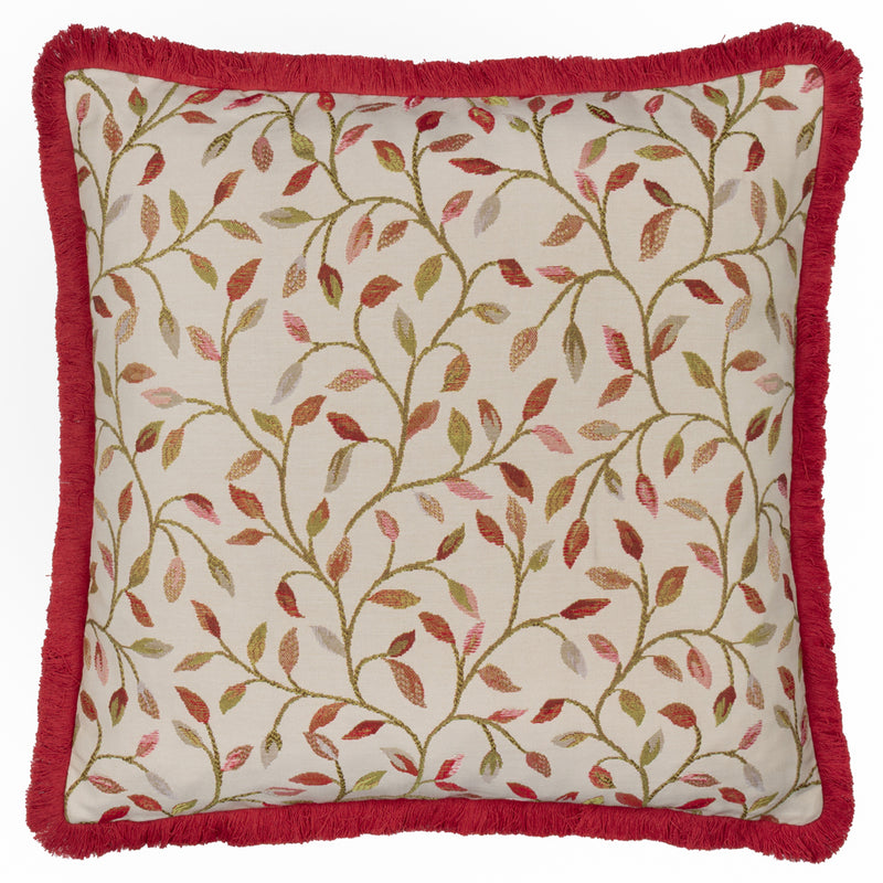 Floral Red Cushions - Cervino Fringed Jacquard Cushion Cover Rednut Voyage Maison