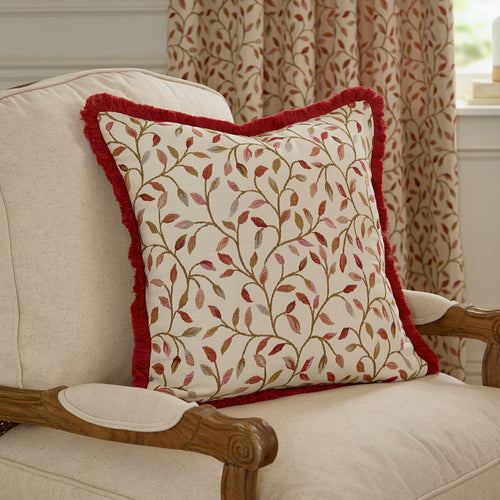 Floral Red Cushions - Cervino Fringed Jacquard Cushion Cover Rednut Voyage Maison