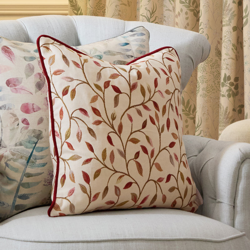 Floral Red Cushions - Cervino Woven Jaquard Feather Filled Cushions Rednut Voyage Maison