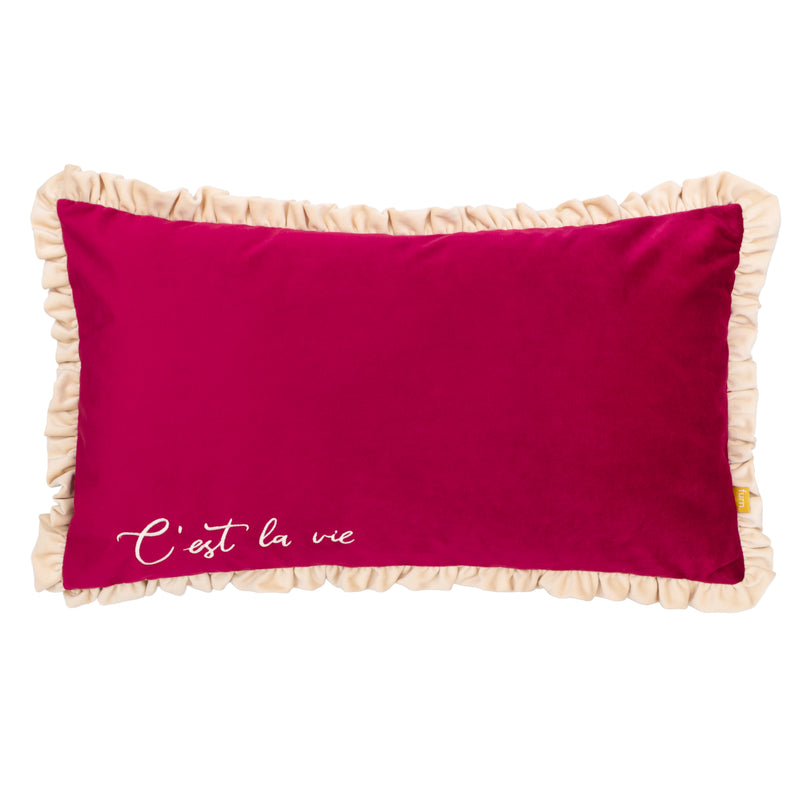 Plain Red Cushions - Cest La Vie Embroidered Cushion Cover Berry furn.