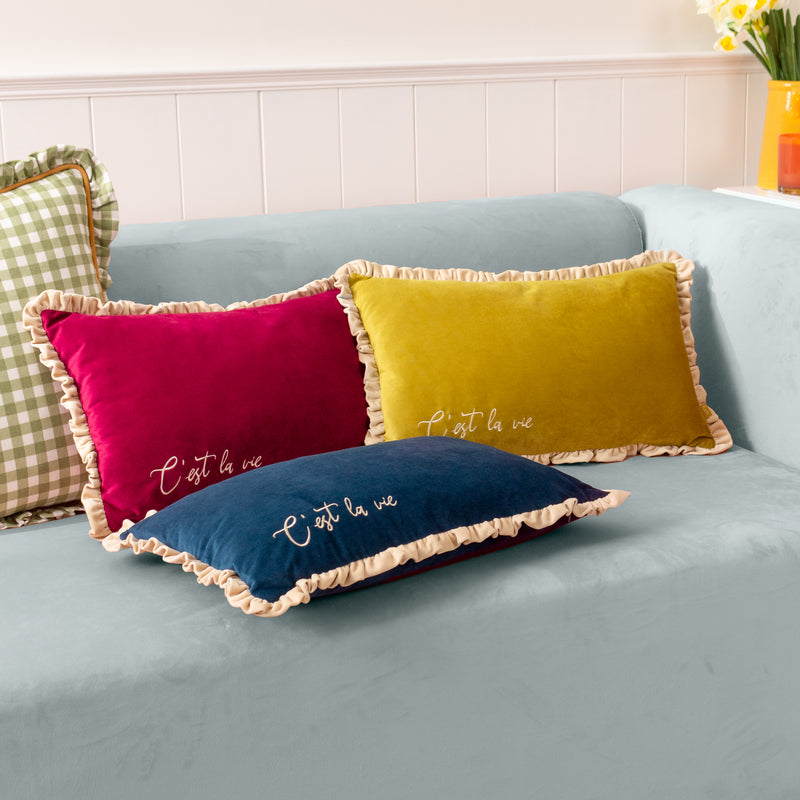 Plain Blue Cushions - Cest La Vie Embroidered Cushion Cover Navy furn.