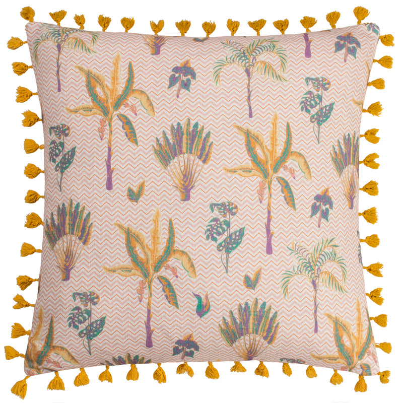 furn. Chamae Floral Tasselled Cushion Cover in Coral