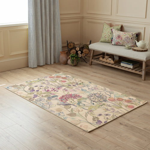 Floral Pink Rugs - Country Hedgerow Printed Wool Rug Pink Voyage Maison