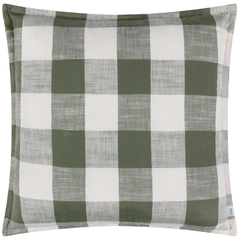 Check Green Cushions - Chesil Check 100% Cotton Outdoor Cushion Cover Moss Yard