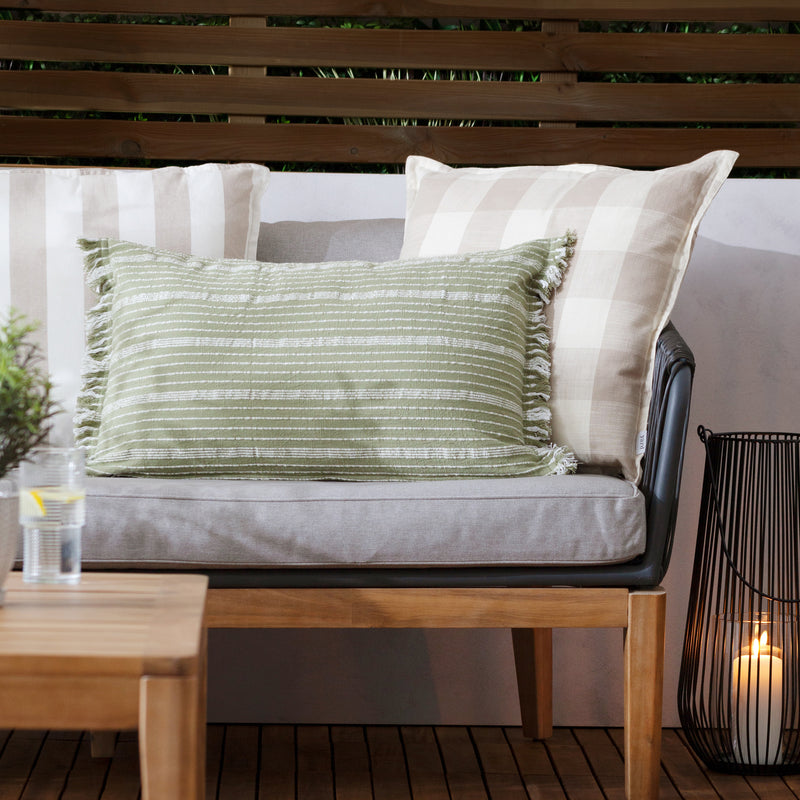 Check Beige Cushions - Chesil Check 100% Cotton Outdoor Cushion Cover Natural Yard