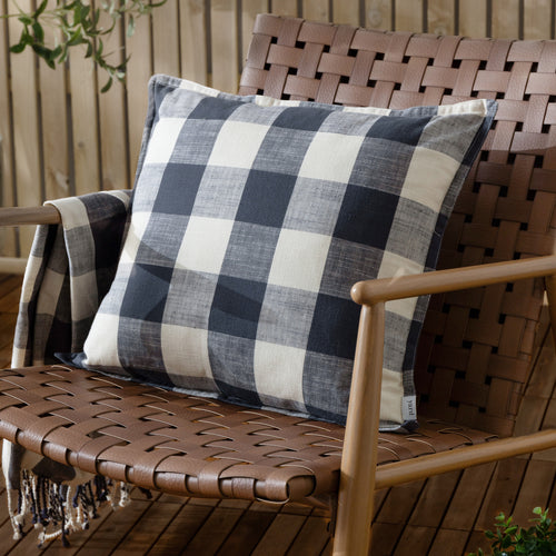 Check Blue Cushions - Chesil Check 100% Cotton Outdoor Cushion Cover Navy Yard