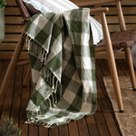 Check Cream Throws - Chesil Check Tasselled 100% Cotton  Throw Moss Yard