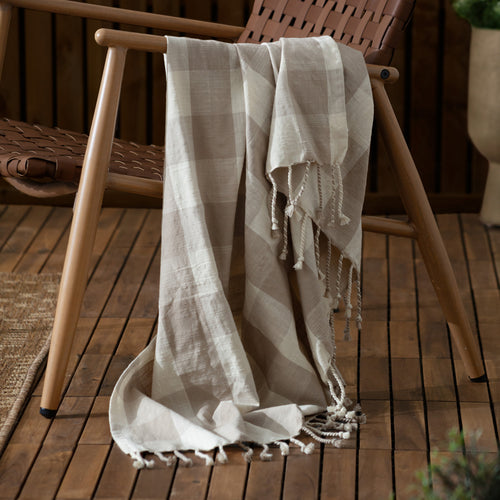 Check Beige Throws - Chesil Check Tasselled 100% Cotton  Throw Natural Yard