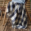 Check Cream Throws - Chesil Check Tasselled 100% Cotton  Throw Navy Yard