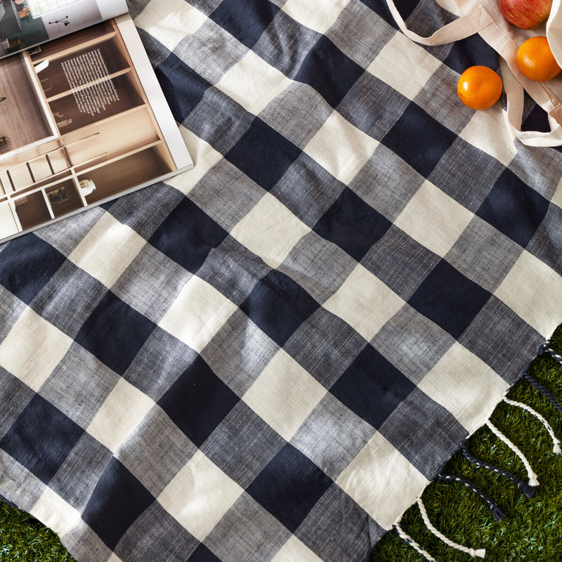 Check Cream Throws - Chesil Check Tasselled 100% Cotton  Throw Pecan Yard