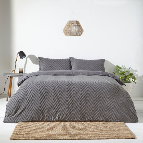 Yard Chevron Tufted Geometric 100% Cotton Duvet Cover Set in Charcoal