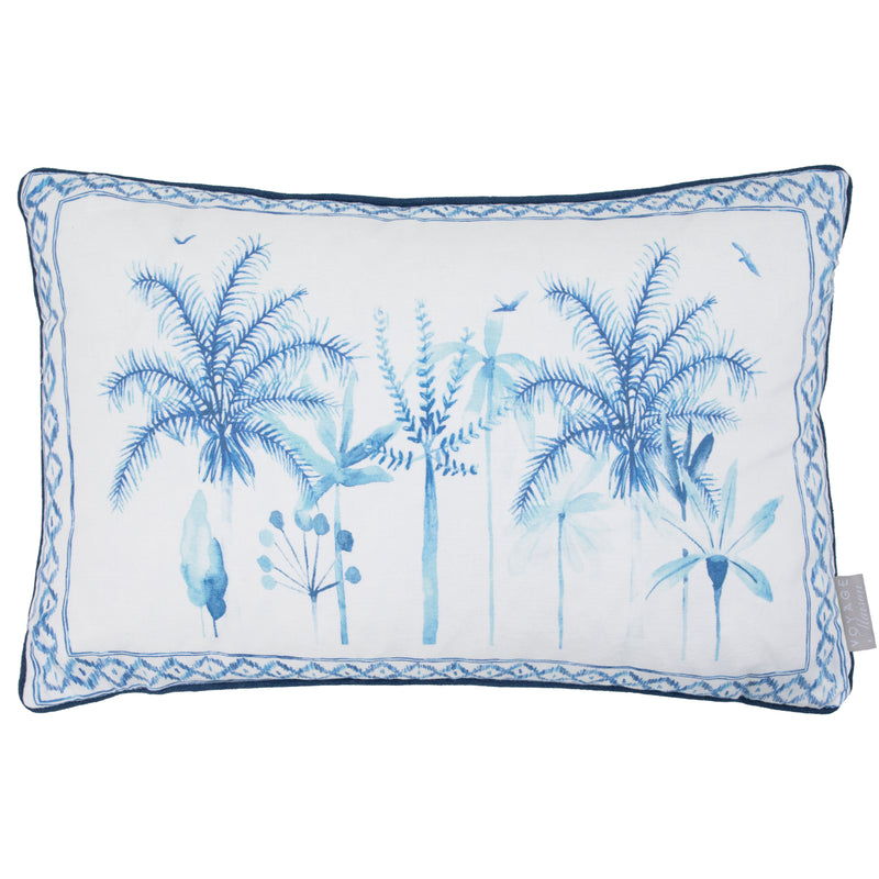 Floral Blue Cushions - Chora Printed Piped Feather Filled Cushion Cobalt Voyage Maison