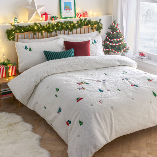  White Bedding  - Christmas Together Embroidered Fleece Duvet Cover Set Snow Furn
