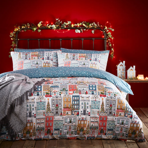 furn. Festive Town Christmas Duvet Cover Set in White