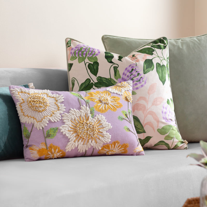 Floral Purple Cushions - Chrysantha Floral Embroidered Cushion Cover Lilac Wylder