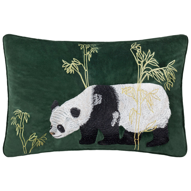 Animal Green Cushions - Chuan Tranquil Panda Velvet Cushion Cover Emerald Paoletti