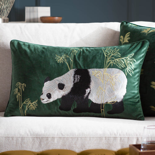 Animal Green Cushions - Chuan Tranquil Panda Velvet Cushion Cover Emerald Paoletti